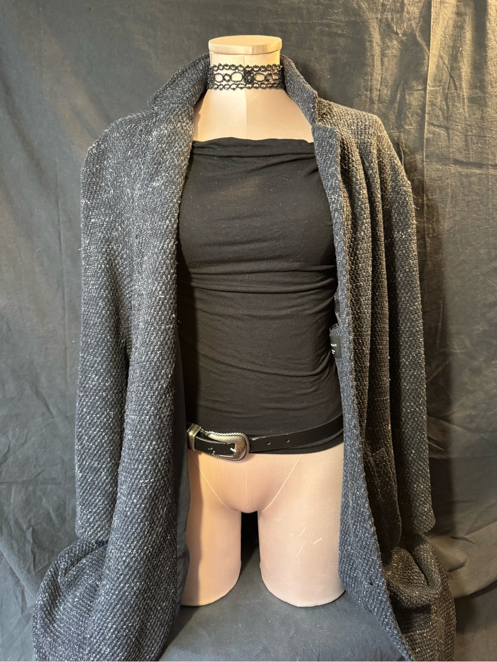 Zara‎ Black & Charcoal Open-Front Trench Coat